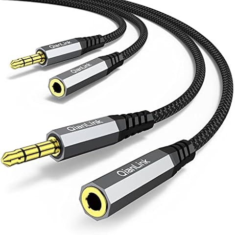 QianLink Headphone Extension Cable, (2-Pack, 6.6ft) 3.5mm Extension Audio Male to Female Aux Adapter Hi-Fi Sound Stereo Extender TRS Cord for Headset, iPhone, iPad, Smartphones, Tablets Media Players Cover