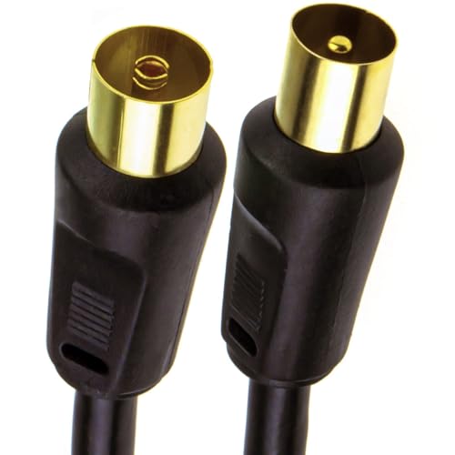 kenable RF Coaxial TV Aerial Lead Coax Plug to Socket Black RG59 Cable GOLD 1m
