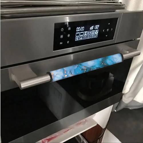 Image of 6 PCS Fridge Microwave Door Handle Covers Kitchen Electrical Appliance Decor Handles Washable Refrigerator Kitchen Cabinet Dishwasher Door Cloth Protector, Blue Gold Marble