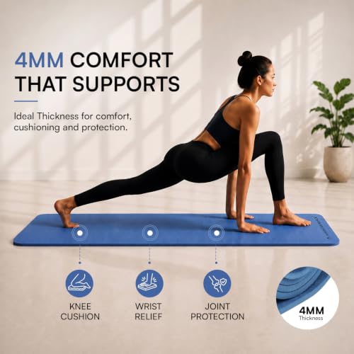 Image of Arrowmax 4mm Yoga Mat with Carry Cover for Men & Women, Anti-Skid Exercise Mat for Yoga, Pilates, Meditation, Stretching & Home Workout, Lightweight Portable Fitness Mat (BLUE)
