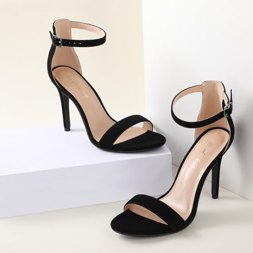 Image of Ankis High Heels for Women 4 Inches, Black Nude Gold Stiletto Heels Open Toe Ankle Strap Heeled Sandals for Dressy Wedding Party