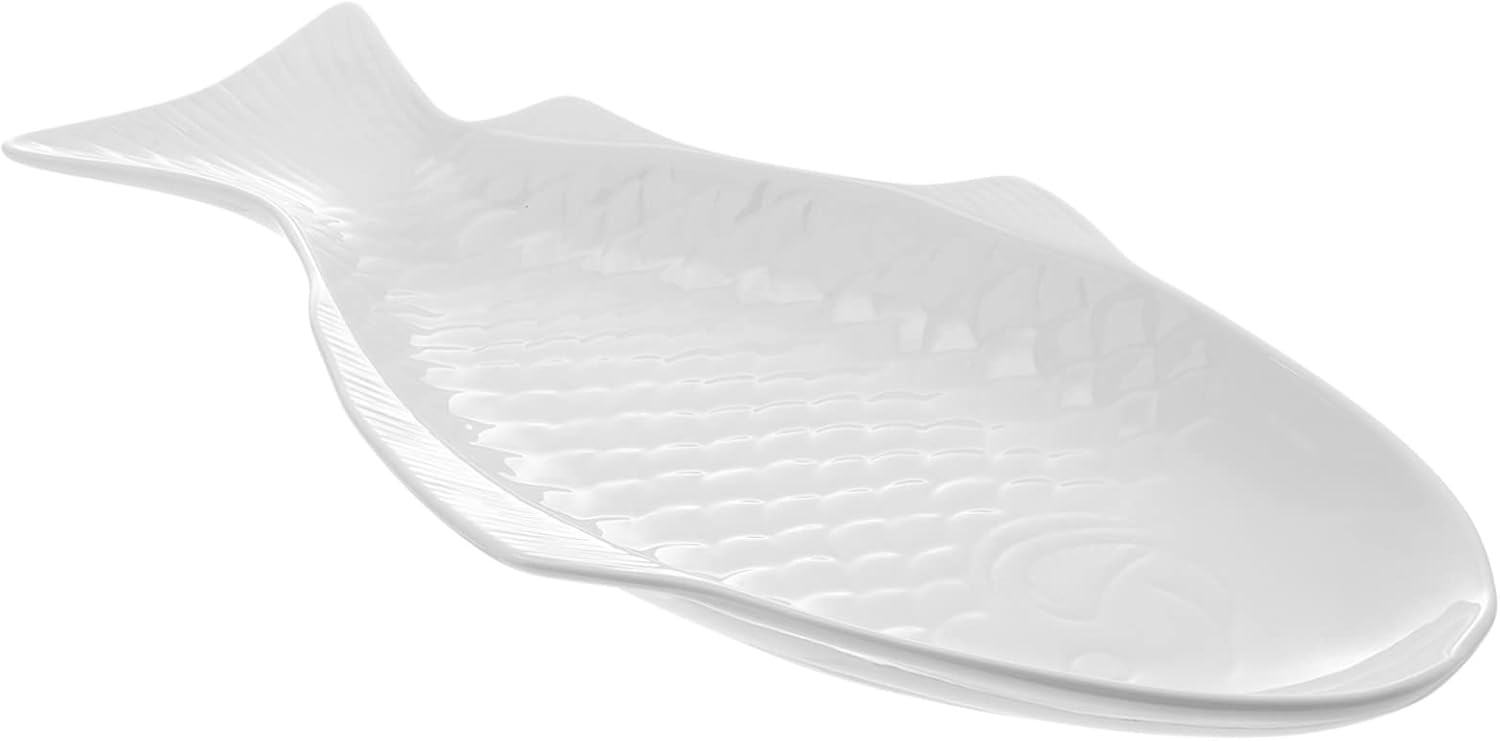 Happyyami Ceramic Fish Serving Plate Porcelain Dish for Home and Restaurant Use Creative Design for Seafood and Snacks Elegant Tableware for Entertaining and Festive Occasions