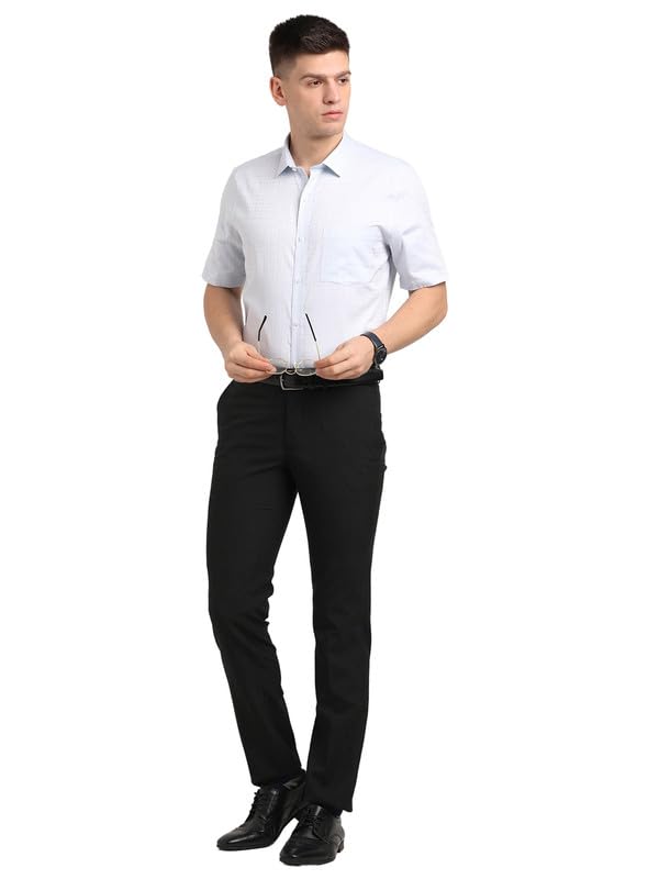 Image of Turtle Men Poly Viscose Charcoal Grey Solid Slim Fit Formal Trouser