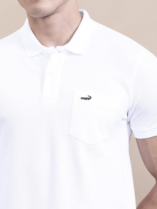 Image of CROCODILE Men's Solid Casual Wear T-Shirt | Polo Neck | Half Sleeves | Pull On | Regular