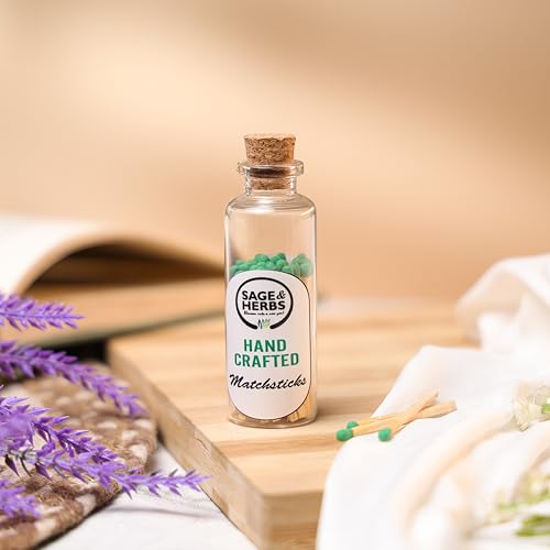 Image of Sage & Herbs 40 Small Matchsticks | Organic Matchsticks | Multipurpose Use | for Home, Temple & Office Use | Long Burn Time | Borosilicated Cork Jar Packing (Green, Small) (Pack of 2)