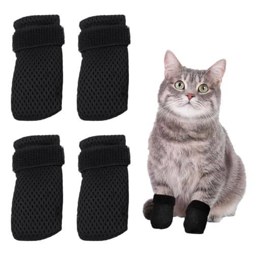 KEQAR 4 Pièces Chaussures Réglables pour Chats en Maille Respirante, Protection des Pattes de Chat, Bottes pour Bain, Coupe des Griffes, Inspection