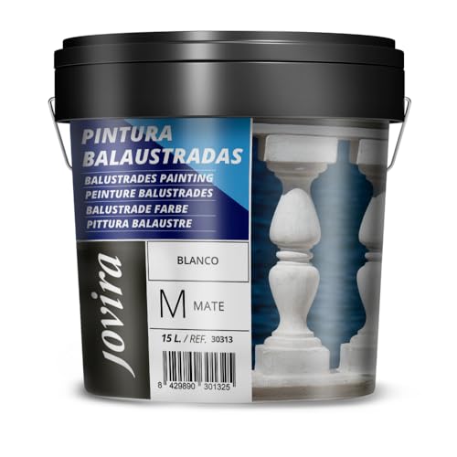 JOVIRA PINTURAS Pinturas Balustradas, acabado Mate al Agua. Especial para Recubrimientos de Balaustradas y Celosías de Yeso y Hormigón. (15 Litros, Blanco) A-53