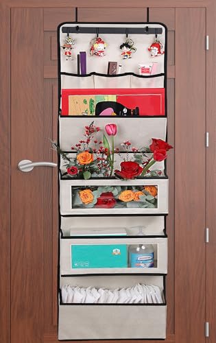 Image of VICTORICH All-IN-ONE Over the Door Organizer, Super Behind the Door Storage Organizer with Door Rack and Large Clear Windows, Wall File Organizer, Hanging Organizer (Classical Beige)