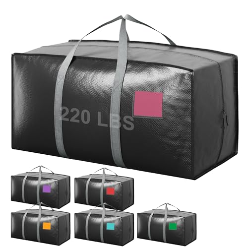 Image of 6 Pack Moving Bags with Full-Open Side Zipper, Extra Large 93L Heavy Duty Waterproof Foldable Storage Totes for College Dorm, Moving & Home Organization Gray