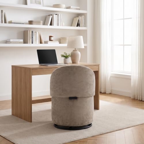 HNY Swivel Vanity Chair with Storage and Folding Back, Oatmeal - image 7