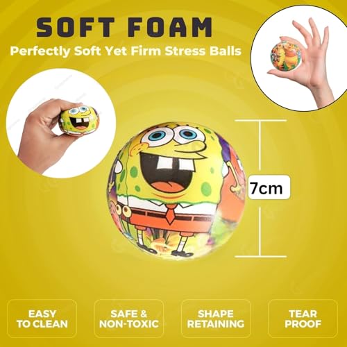 Image of GRAPHENE Soft Squeeze Squishy Smiley Foam Sponge Cartoon Balls Light Weight Non Toxic Hand Exercise Ball Stress Relief Cartoon Printed for Kids Adults Pets Multicolor