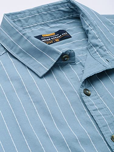 Image of The Indian Garage Co Men Regular Fit Striped Full Sleeves Cutaway Collar Casual Shirt