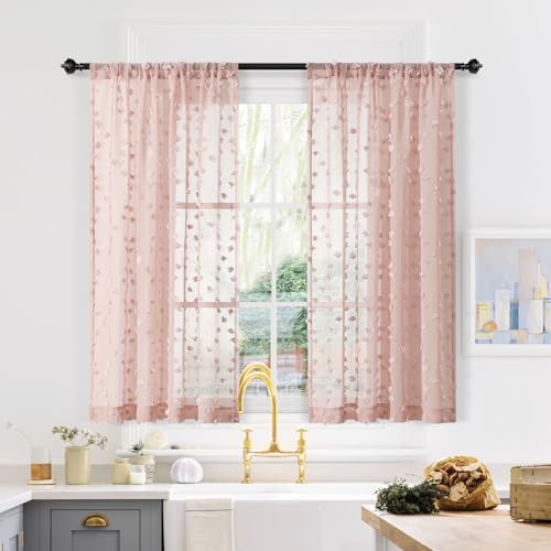 MYSKY HOME Pink Sheer Short Curtains for Small Windows Kitchen
