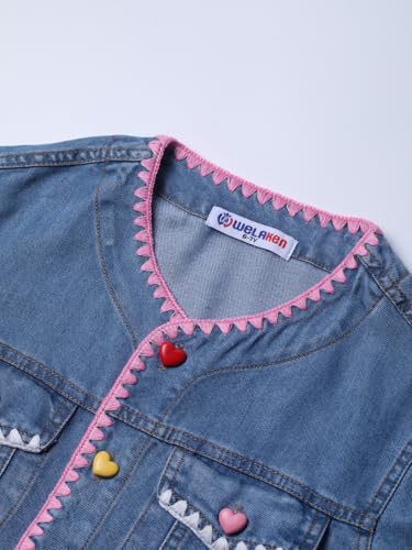 Image of WELAKEN Print Denim Jacket for Girls & Kids II Little Girl's Button Down Crop Jean Jacket Coat