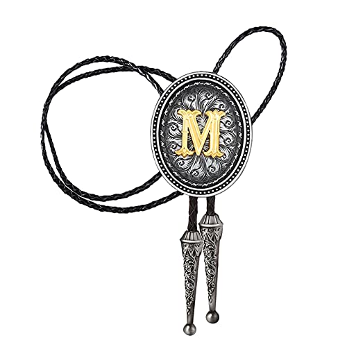 Bolo tie for Men, Western Cowboy Golden Alphabet Initial Letter ABCDJMR to Y Costume Bolo ties Neckties (M)