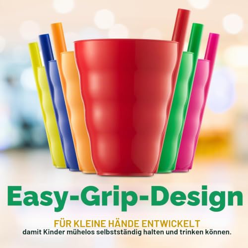 JoyServe Kinderbecher mit Strohhalm 6er Set 300 ml BPA-frei Trinkbecher – Ansicht 6