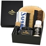 [サフィール] 靴クリームの最高峰 化粧箱入り シューケア スターター セット コンパクト(PA-NRGZ) クレム1925 靴磨きセット 革靴 手入れ セット メンテナンス 初心者 クリーナー ブラシ 馬毛 豚毛 クロス (ブラック)