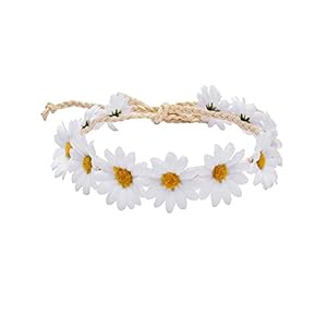 Floral Fall Boho Sunflower Crown Hippies Daisy Hair Wreath Bridal Headpiece Photo Props DY-01 (White)