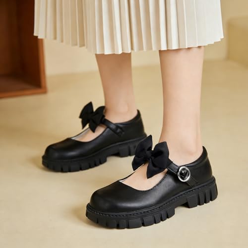 Image of Wulubaba Toddler Girl Dress Shoes Bow Black Dress School Shoes Princess Mary Jane for Toddler /Little Girl