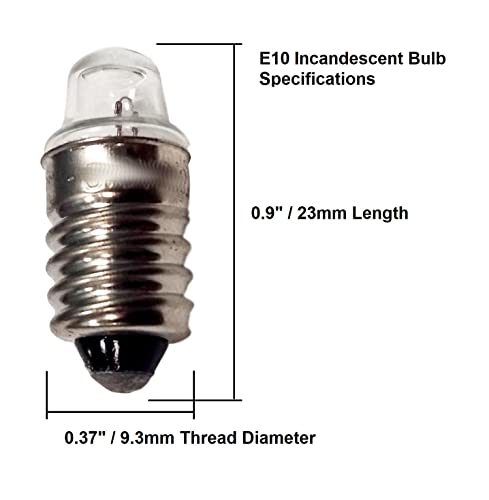 Sci-Supply Pack of 10 E10 Miniature Screw Base Light Bulbs, 1.5V / 0.3A Flashlight Style, Incandescent …