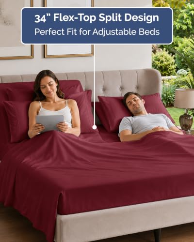 Image of Flex Top Split Head King 6 Piece Sheet Set - Soft & Cooling - Burgundy