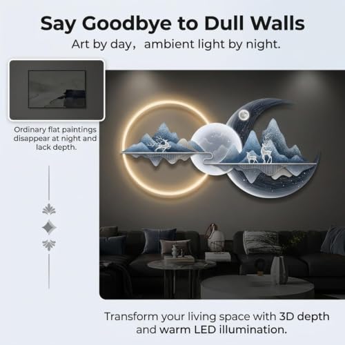3D LED Landscape Wall Art, Illuminated Hanging Sculpture for Living Room
