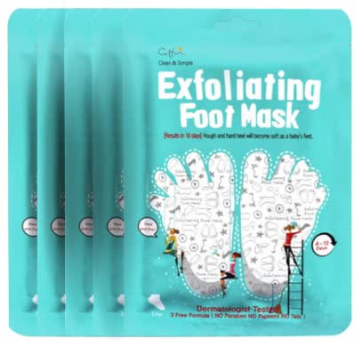 Cettua Clean and Simple Exfoliating Foot Mask 5 PACK, Foot Peeling Mask, Dermatologist Tested, No Paraben, No Pigment, No Talc