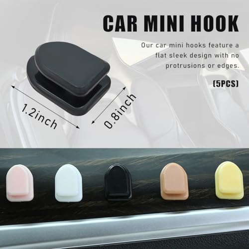 Yourkar 5 PCS Car Dashboard Mini Hooks, Multifunctional ABS Vehicle Adhesive Hooks, Car Storage Holder for Hanging Key, Mask, Earphone, Universal Interior Car Accessories (Black)