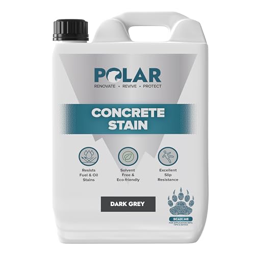 Polar Dark Grey Concrete Stain - 5 Litres - Durable, Stain & Slip-Resistant Finish for Interior & Exterior Stone & Concrete Floors - Smooth & Solvent-Free Coating for Driveways, Walkways & Patios
