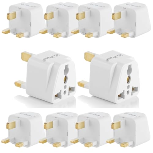 Hi-Plasst (Pack of 10) India to UK Type G Travel Adapter Plug - Universal Converter for UAE, Dubai, Singapore, Hong Kong, Ireland - UK Pin Adapter for Indian Plugs, Compatible with Phone, Laptop