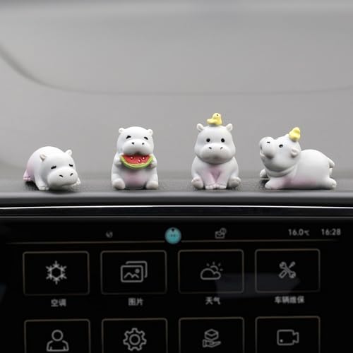 Hippos Car Dashboard Decorations Interior, 4 Pcs Mini Hippo Figurine Cute Car Accessories Rearview Mirror Decor for Women Men