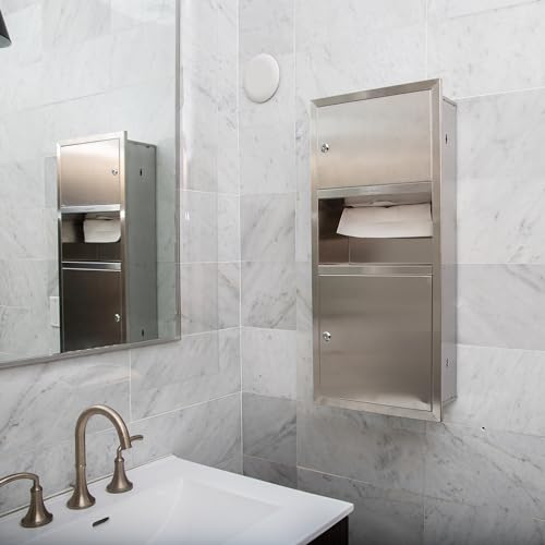 Image of Mind Reader Paper Towel Dispenser and Trash Can, Wall-Mounted, Bathroom, Stainless Steel, 13.5 inch L x 29.5 inch H x 5.75 inch D, Silver