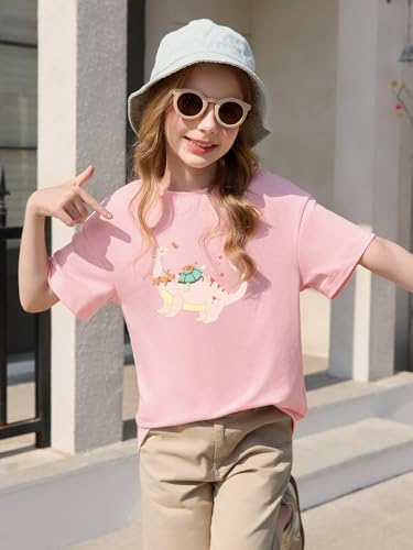 Image of Haloumoning Girls Short Sleeve T-Shirts | Kids, Summer,girls shirts,versized t shirts,Girls T-Shirts,Oversized Tops, Casual Crewneck, Basic Tees 5-14Y
