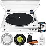 Audio-Technica AT-LP60XBT-WW Automatic Wireless Belt-Drive Bluetooth Turntable Bundle with 2 YR CPS Enhanced Protection Pack, Record Care Solution, Cleaning Kit, Stroboscope and Record Stabilizer