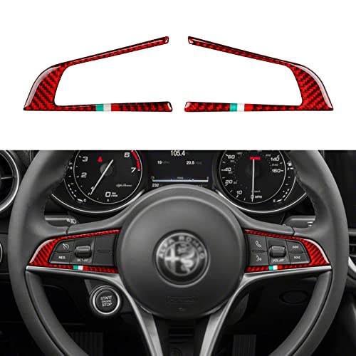 Image of 2PCS Car Steering Trim Sticker Cover Carbon Fiber Decal fits for Alfa Romeo Giulia 952 Stelvio 949 2016 2017 2018 2019 Interior Accessories (Red)