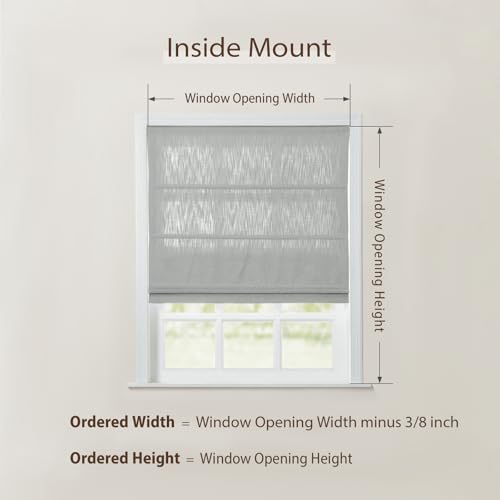 Image of TWOPAGES Isabella No Drill Cordless Roman Shade Linen Textured Cotton Roman Blind for Windows, Custom Made Room Darkening Blackout Roman Window Shade, Hardware Included, Light Gray, 1 Piece