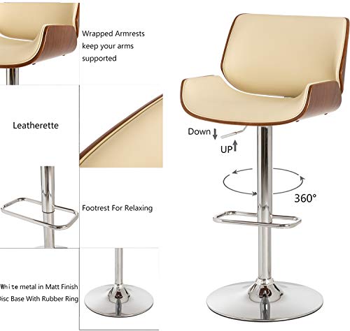 Glitzhome Adjustable Bar Stool Set Of 2 Swivel Mid-Century Modern Pu Leather Counter Dining Chairs With Back, Begin #TOP4
