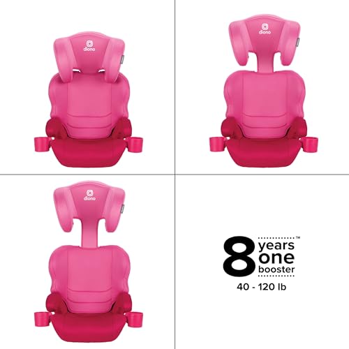 Image of Diono Everett NXT High Back Booster Car Seat with Rigid Latch, Lightweight Slim Fit Design, 8 Years 1 Booster Seat, Pink Cotton Candy