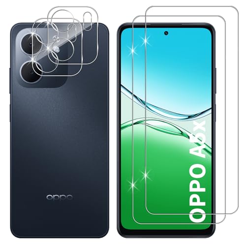 Lutree Cristal Templado para OPPO A5x 4G/ 5G, 2+2 Piezas Protector de Pantalla + Protector de Lente de Cámara, 9H HD Anti-Arañazos Vidrio Templado Película Protectora