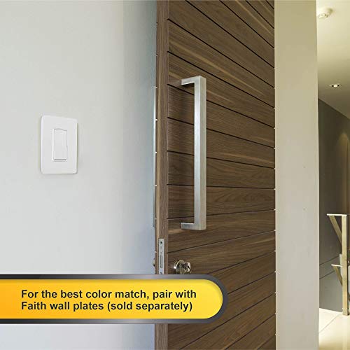 Faith [10-Pack] Single-Pole Decorator Paddle Wall Light Switch, 15A 120/277V, On/Off Rocker, White, 10-Piece - Thumbnail 3