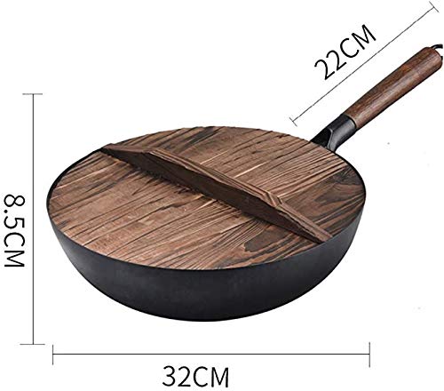 Tradicional-Chino-Wok-de-acero-al-carbono-para-estufas-electricas-de-induccion-y-de-gas-32cm-125-DIAMETRO-tapa-y-espatula-incluido