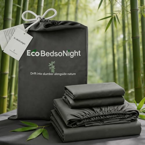 Image of 100% Viscose Derived from Bamboo Sheets, Soft & Cooling Viscose from Bamboo Sheets for Hot Sleepers, Ultra - deep Pockets Fit 18 inch-24 inch Mattresses(Gray)