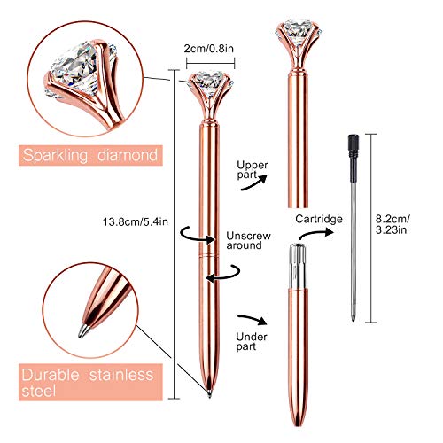 12 Pcs Diamond Pen With Big Crystal Bling Metal Ballpoint Pen, Office Supplies And School, Rose Gold/White Rose Polka Dot/Silver/Rose Gold With White Polka Dots, Includes 12 Pen Refills #TOP2