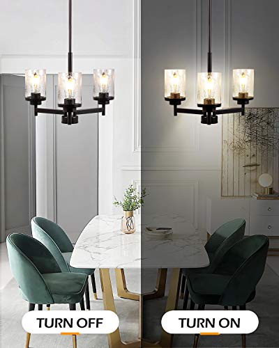 Jazava 3-Lights Modern Chandeliers Oil Rubbed Bronze Finish, Pendant Lighting Hanging Adjustable Island Light,Semi Flush Ceiling Lights For Dinging Living Room Bedroom,Clear Seeded Glass #TOP1