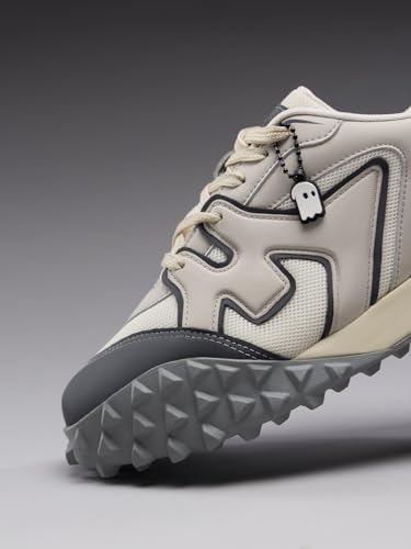 Image of The Souled Store Velocity 2.0: Orbit Men and Boys Low Top Sneakers Off White and Dark Grey Streetwear Fashion Breathable Mesh Upper Thick Midsole Textured Rubber Outsole Lace Up Closure Lightweight