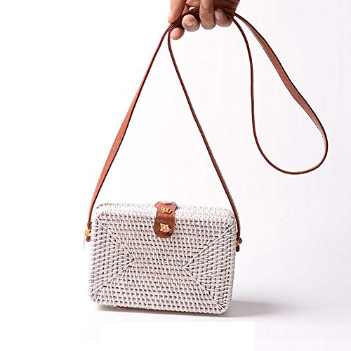 Goglor Sac à main en osier tissé fait main pour femme, polyuréthane, blanc, s