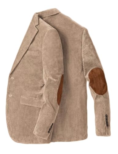 Men's Casual Blazer Jacket with Elbow Patch Corduroy Winter Thick Sport Coat Notched Lapel Business Dusty Champagne S