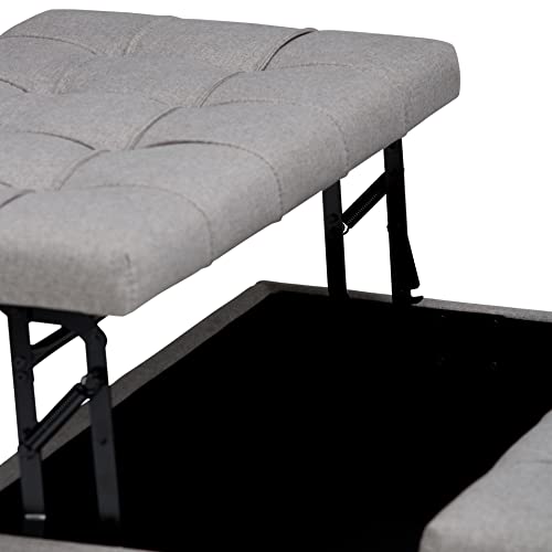 Simplihome AXCOT-265-LGL Harrison 36 Inch Wide Square Coffee Table Lift Top Storage Ottoman In Upholstered Dove Grey Tufted Linen Look Fabric thumb #5