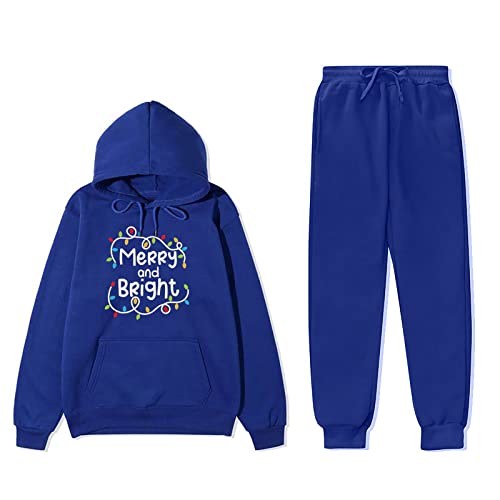 Roupas de Natal para mulheres, conjuntos de 2 peças, moletom com capuz com bolso alegre e brilhante,