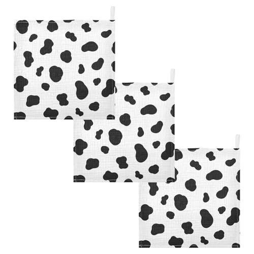 Image of Black White Cow Pattern Baby Muslin Washcloths Burp Cloths Soft Absorbent Baby Wash Cloth Fingertip Face Towels for Newborn Boys Girls 12 x 12 in,3 Pack
